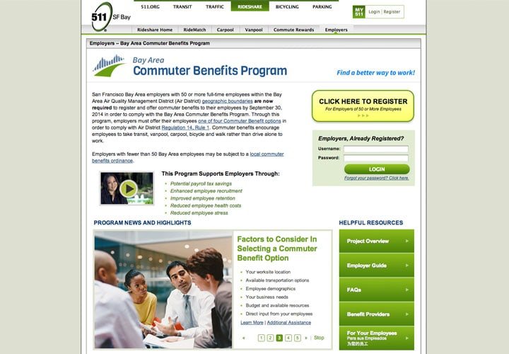 commuterbenefits.511.org employer survey platform home page