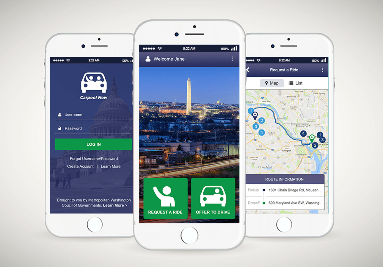 Carpool Now app real-time matching screen