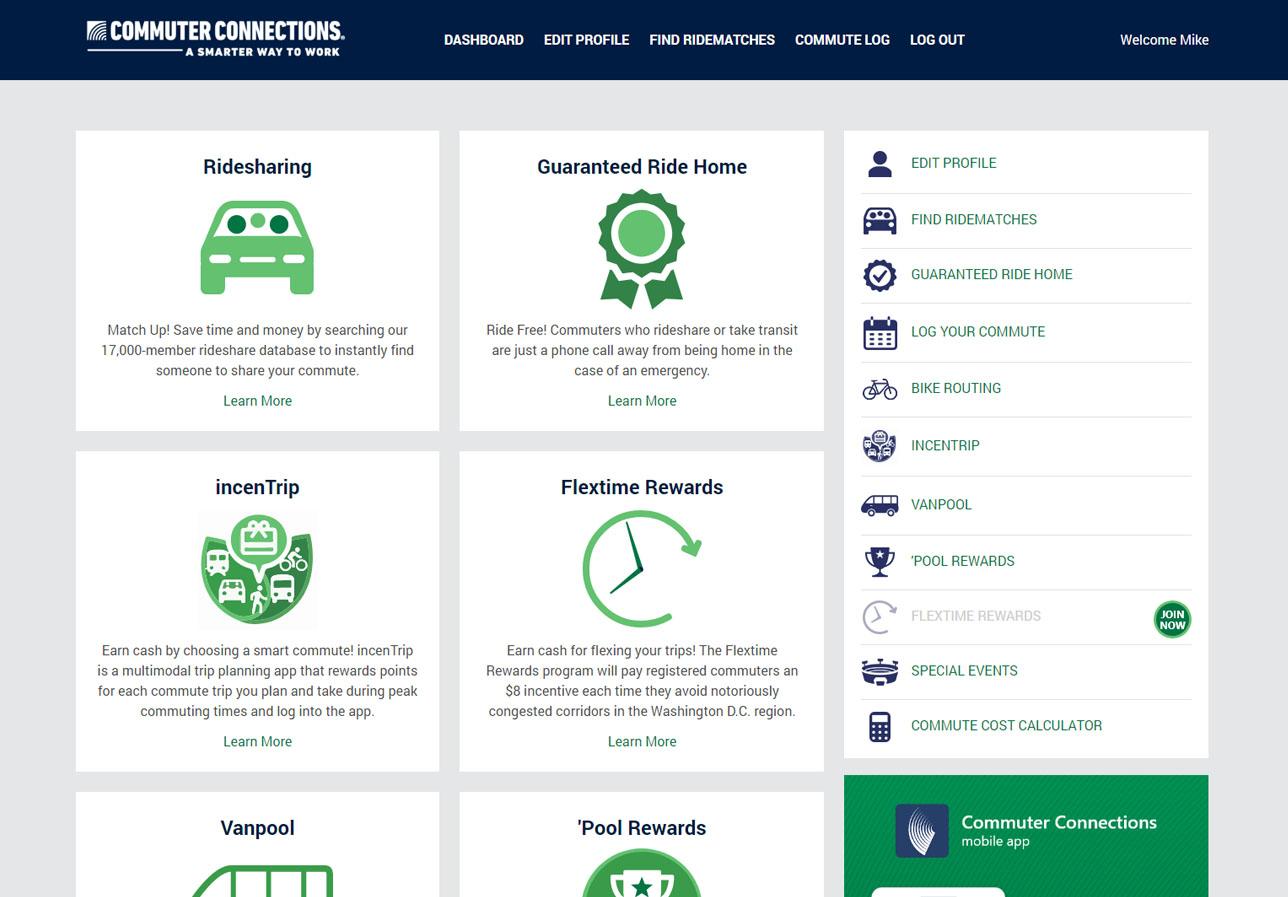 CommuterCash rewards dashboard screen