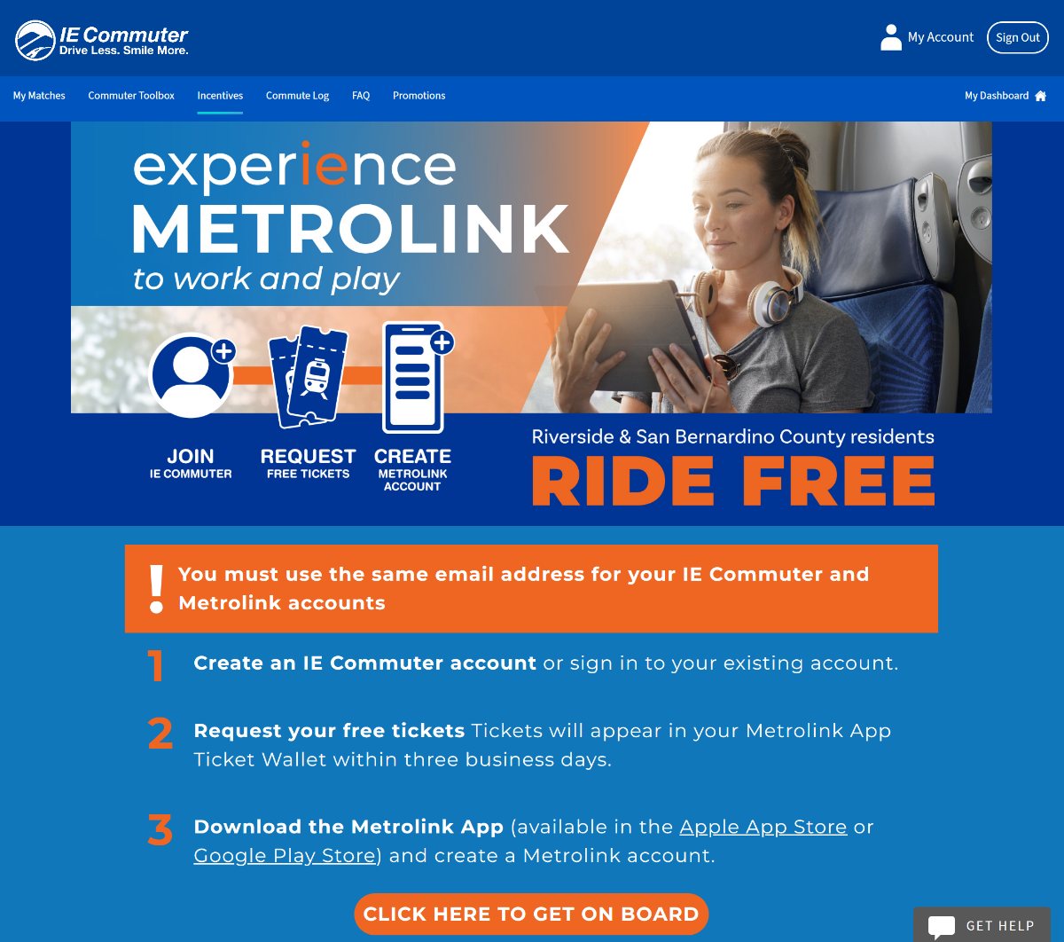Experience Metrolink program landing page designed and built by Media Beef