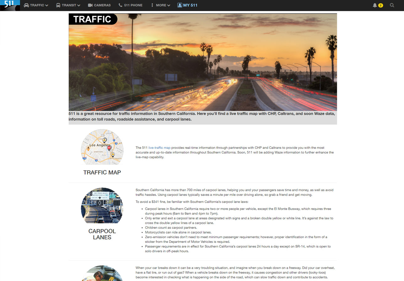 Go511 Los Angeles traveler information interface, second screen